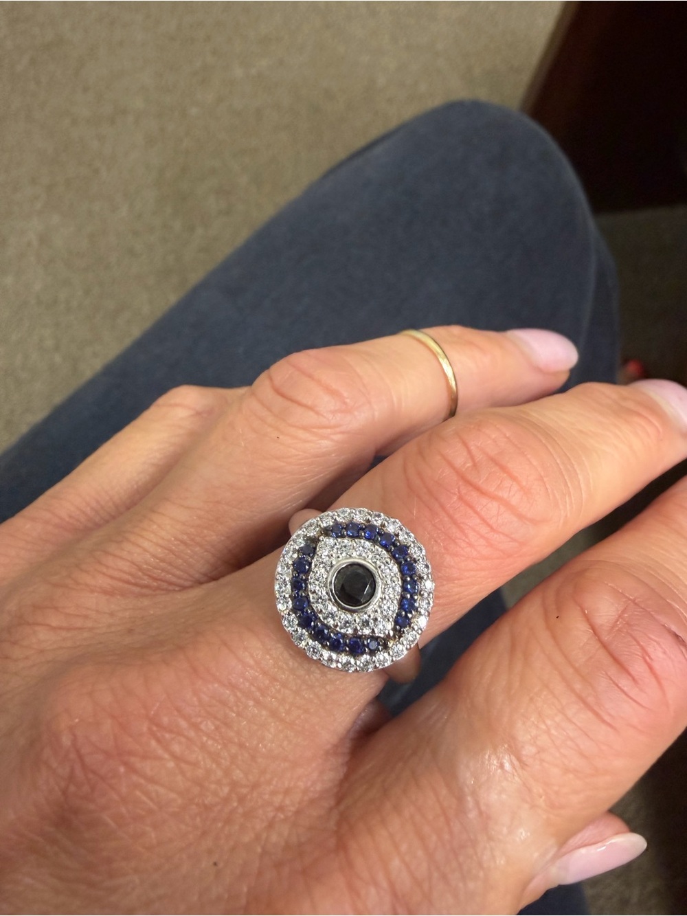925 Sterling Silver Evil Eye Halo Ring with Black Stone sz 7